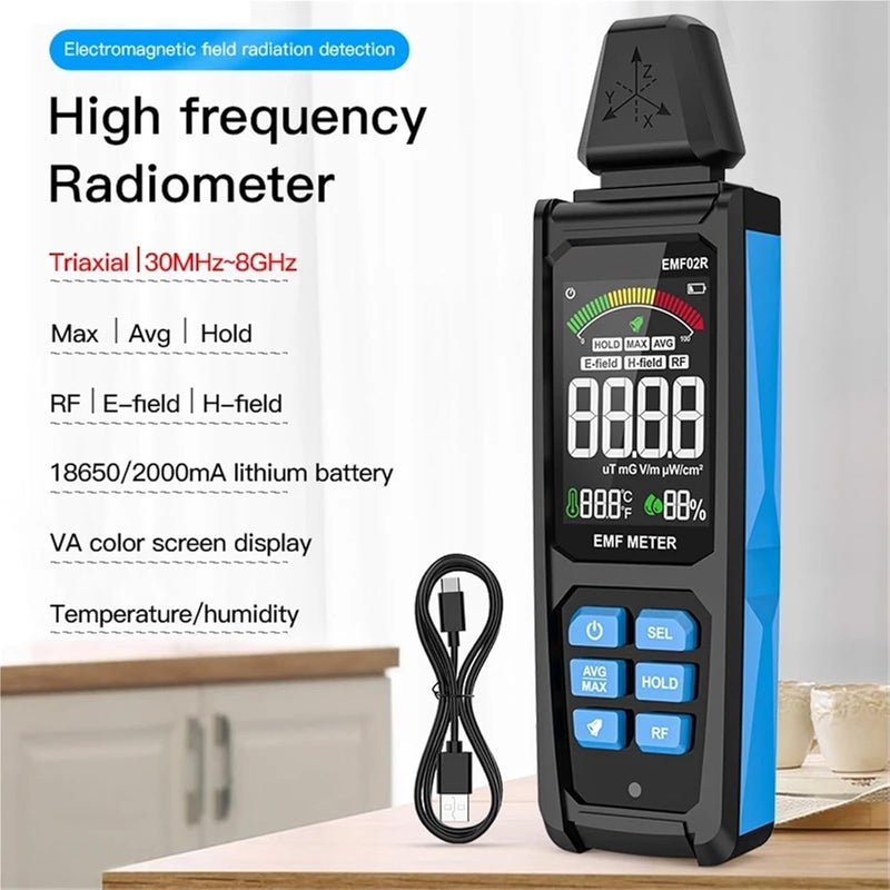 Geiger Counter, Emf02r Color Screen Emf Meter 30mhz~8ghz High Frequency Electromagnetic Radiation Detection Electric/Magnetic Field Tester Home, Office, Outdoor - Image 3