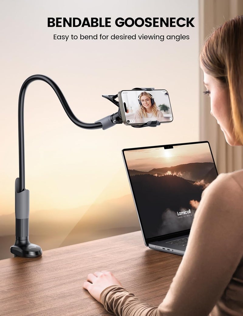 Lamicall Phone Holder Bed Gooseneck Mount - Cell Phone Clamp Clip for Desk, Flexible Lazy Long Arm Headboard Bedside, Overhead Mount Stand - Image 2