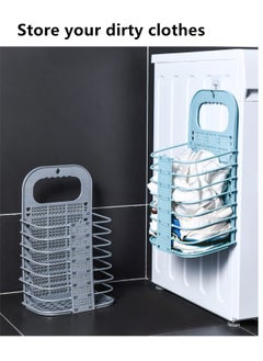 Excefore Collapsible Laundry Basket, Hanging Laundry Basket with Handle Storage Basket, Plastic Dirty Laundry Basket for Organizing Home, Clothes, Towels, Dorm (Blue)  - Image 2