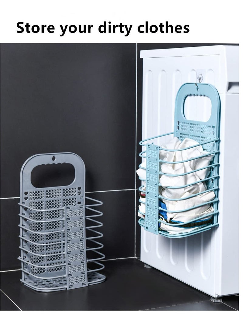 Excefore - Collapsible Laundry Basket, Hanging Laundry Basket with Handle Storage Basket, Plastic Dirty Laundry Basket for Organizing Home, Clothes, Towels, Dorm (Blue) - Image 1
