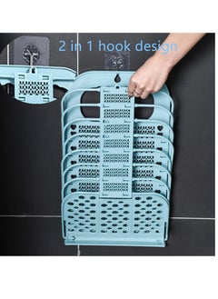 Excefore Collapsible Laundry Basket, Hanging Laundry Basket with Handle Storage Basket, Plastic Dirty Laundry Basket for Organizing Home, Clothes, Towels, Dorm (Blue)  - Image 3