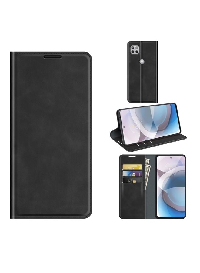 HuHa Case Cover For For Motorola Moto One 5G Ace Retro-skin Business Magnetic Suction Leather Case with Holder & Card Slots & Wallet(Black) 