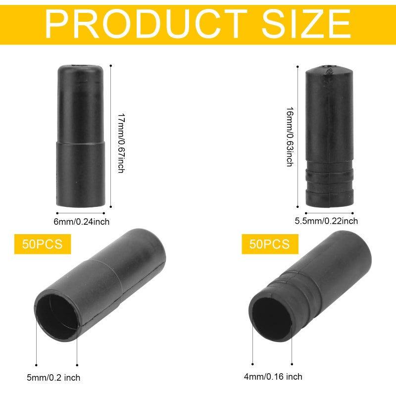 XIHIRCD 100pcs Bike Cable End Caps for Bike Shift & Brake Cables, 4mm & 5mm Bicycle Cable Ends Crimps Black Bike Brake Cable End Tips Cycling Brake Cable Housing Caps for Road Mountain Bicycle - Image 2