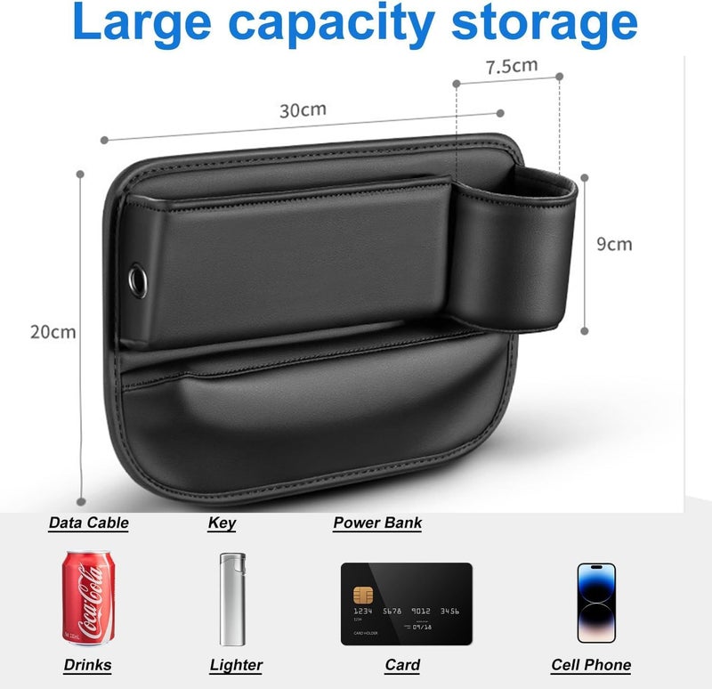 IMOLL 2 Pack Car Seat Gap Filler, Automotive Seat Leather Storage Box with Cup Holder, Universal Seat Gap Organizer, Adjustable Car Seat Storage Box, for Phones Glasses Keys Cards (Black) - Image 3