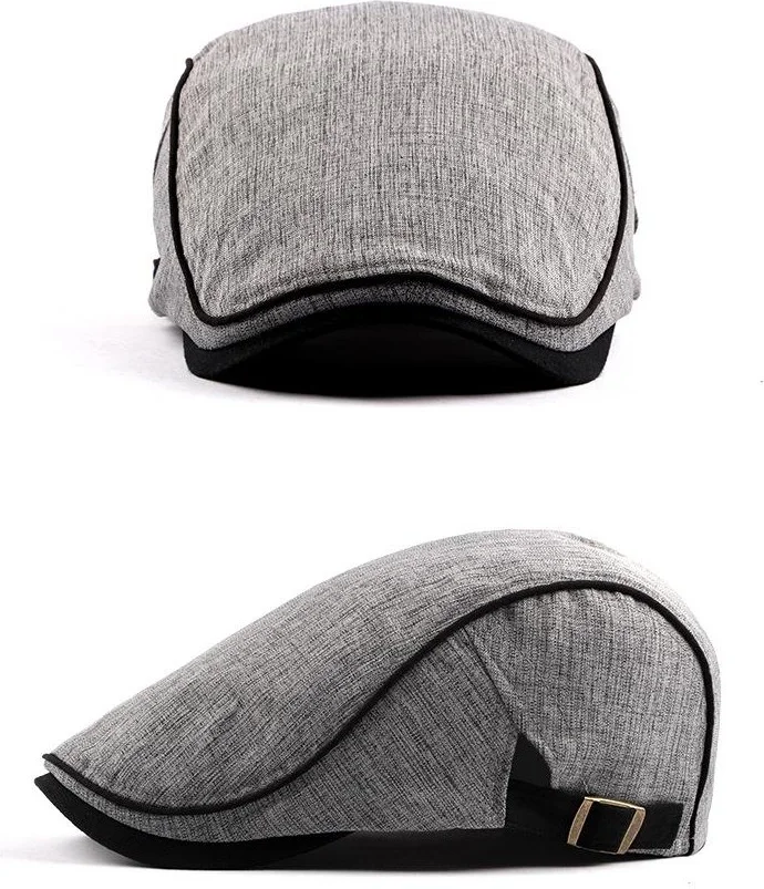 Valkyrie Italian Style Retro Straight Line Detailed Men's Cap Hat Buckle Adjustable Men's Gray