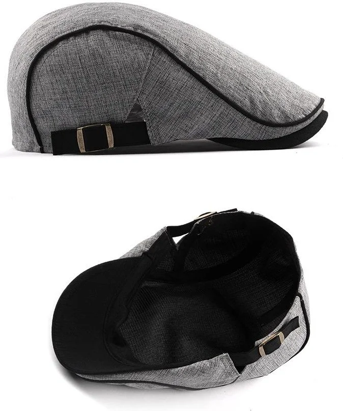 Valkyrie Italian Style Retro Straight Line Detailed Men's Cap Hat Buckle Adjustable Men's Gray