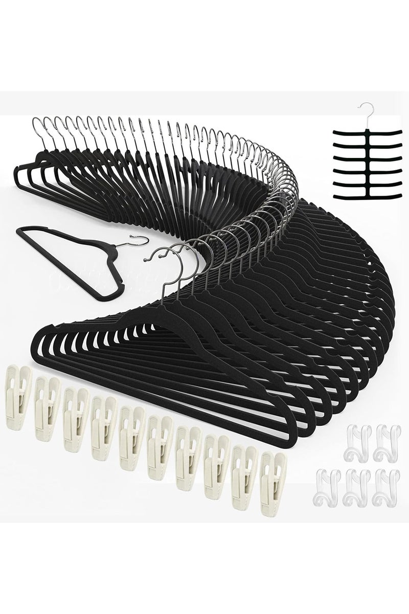 TYCOM Clothes Hangers (50 Pack) Velvet - Ultra Thin Space Saving Coats Clothes Hangers Non-Slip Suit Hangers with 360 Degree Swivel Hook Hold Up-to 5KG for Jackets, Pants, Dress- 50p Black  - Image 1