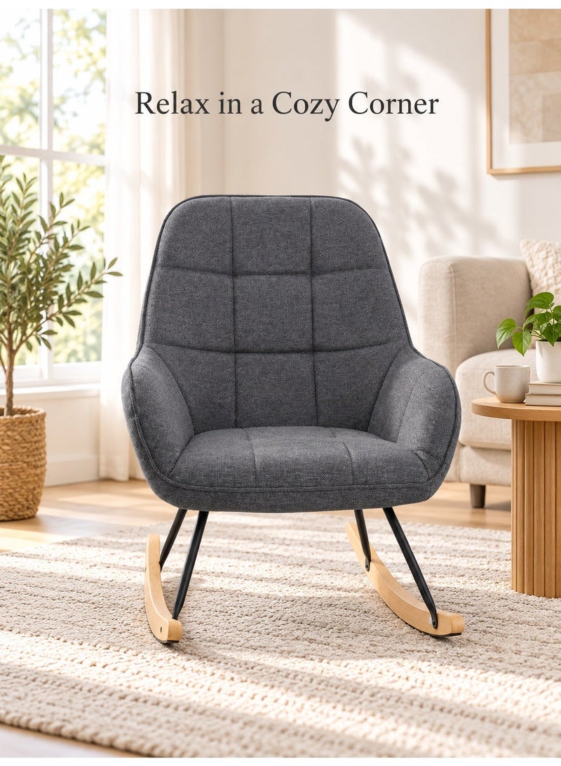 Rich Life Modern Upholstered Rocking Chair – Soft Padded Fabric Upholstered Accent Chair, Ergonomic Curved Backrest Accent Chair, Sturdy Metal Frame with Natural Wooden Rocker Base – Stylish Lounge Chair for Living Room, Nursery & Bedroom - Image 1