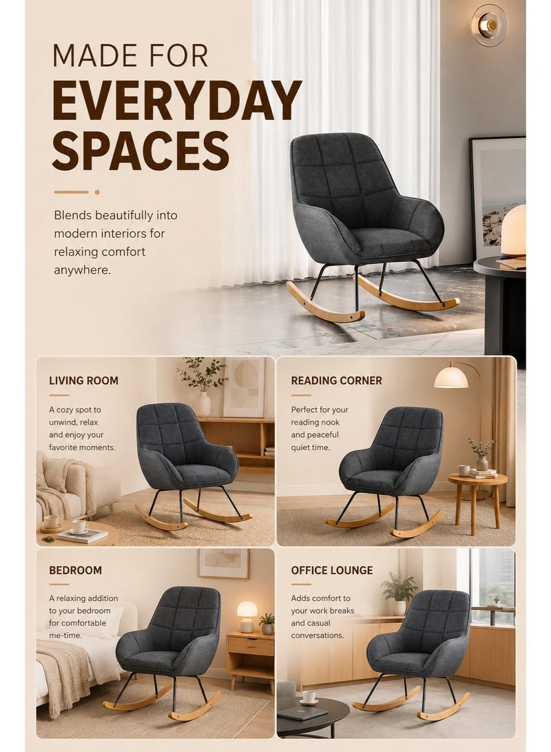 Rich Life Modern Upholstered Rocking Chair – Soft Padded Fabric Upholstered Accent Chair, Ergonomic Curved Backrest Accent Chair, Sturdy Metal Frame with Natural Wooden Rocker Base – Stylish Lounge Chair for Living Room, Nursery & Bedroom - Image 2