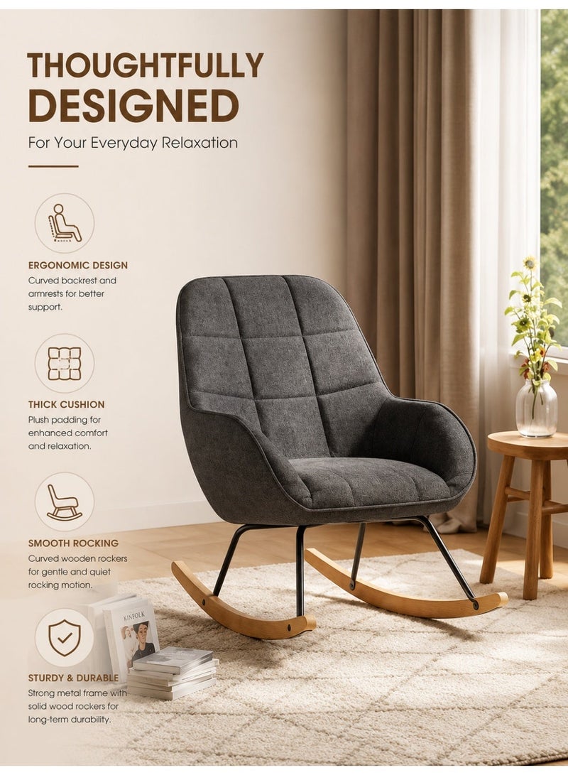 Rich Life Modern Upholstered Rocking Chair – Soft Padded Fabric Upholstered Accent Chair, Ergonomic Curved Backrest Accent Chair, Sturdy Metal Frame with Natural Wooden Rocker Base – Stylish Lounge Chair for Living Room, Nursery & Bedroom - Image 5