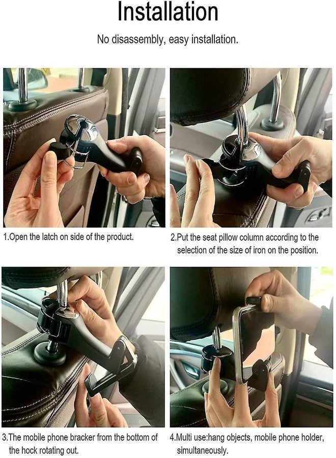 KINJAL MAX Car Hooks with Phone Holder, Car Seat Hooks for Purses and Bags, Universal Rotation Headrest Hooks Purse Holder for Car, Car Purse Hook Holder - Image 2