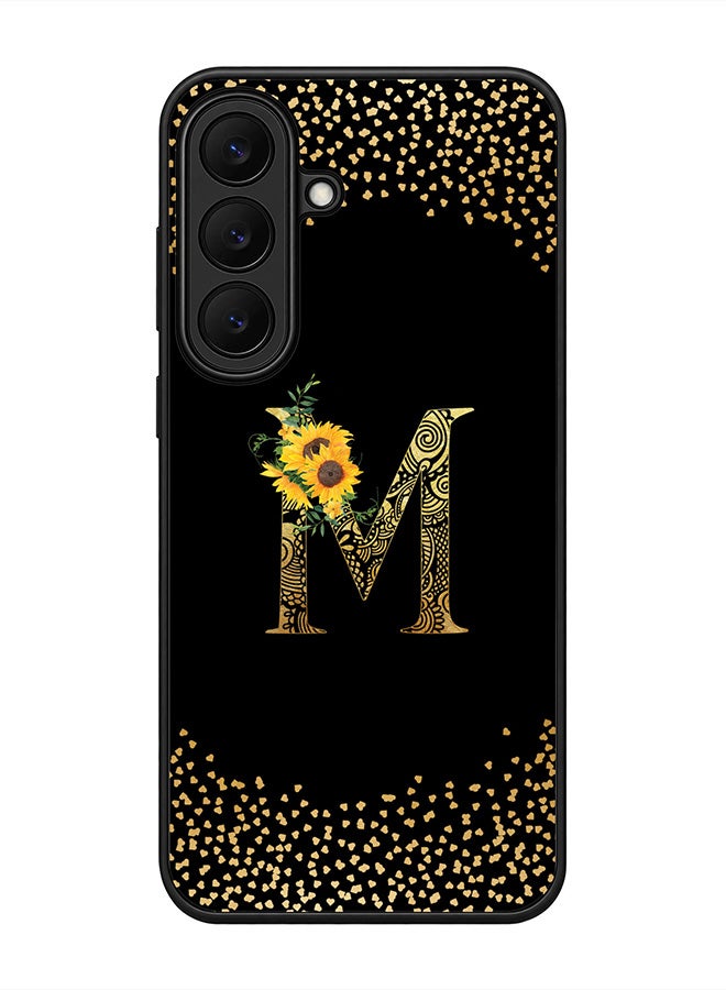 Stylizedd Rugged Case for Samsung Galaxy S26 FE- Slim Fit Hybrid Rubber Cover Sunflower Monogram - M (Black)