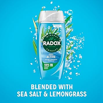 Radox Mineral Therapy Feel Active Shower Gel with Sea Salt Lemongrass Scent 225ml Pack of 6 - Image 3