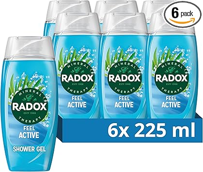 Radox Mineral Therapy Feel Active Shower Gel with Sea Salt Lemongrass Scent 225ml Pack of 6 - Image 1