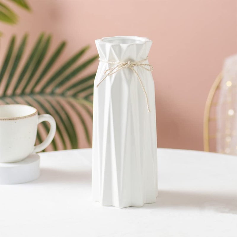 ARAWAT CERAMIC WHITE VASE FLOWER VASE للديكور المنزلي النمط الحديثة 9.5 بوصة طول مزهرية الطاولة على الجرف المزهرية ديكور المنزل للموقد غرفة نوم غرفة المعيشة - Image 1
