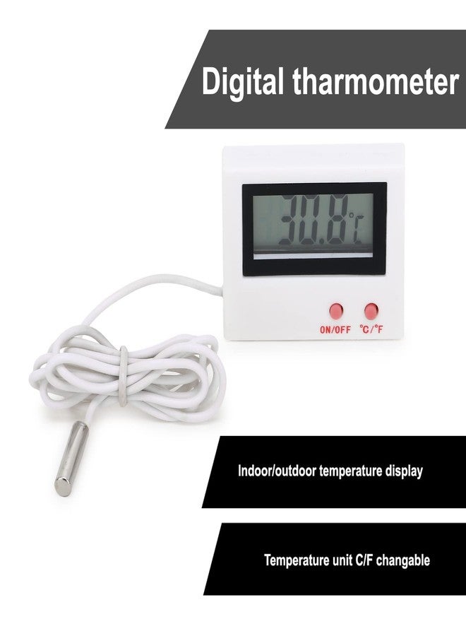 مقياس حرارة ميجازون للثلاجة/حوض السمك/المجمد/المختبر مزود بمسبار وشاشة عرض LCD وزر تشغيل/إيقاف | مقياس حرارة محمول للاستخدام الداخلي والخارجي مع قياس درجة الحرارة (أبيض) - Image 2