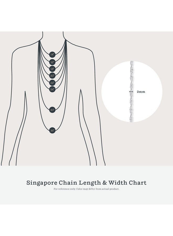 Kezef 18K 2Mm Sterling Silver Plated 925 Sterling Silver Necklace Chains Italian Singapore 22 Inch Necklace Chain Solid Silver Necklace For Women Mens Necklace Chain - Image 4