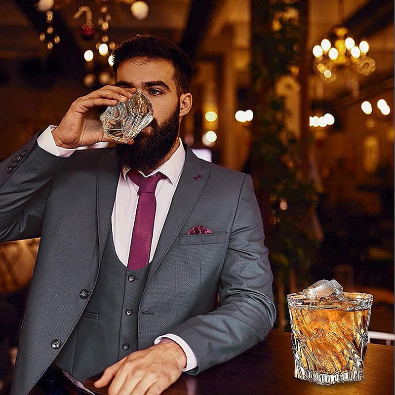 CRACK Whiskey Glasses Transparent Crystal Clear Twist Design 300 ml Premium Whisky Glasses Best for Whiskey Scotch Wine Beer Juice Water Event Parties Bar Restaurant Set of6 Twist - Image 5