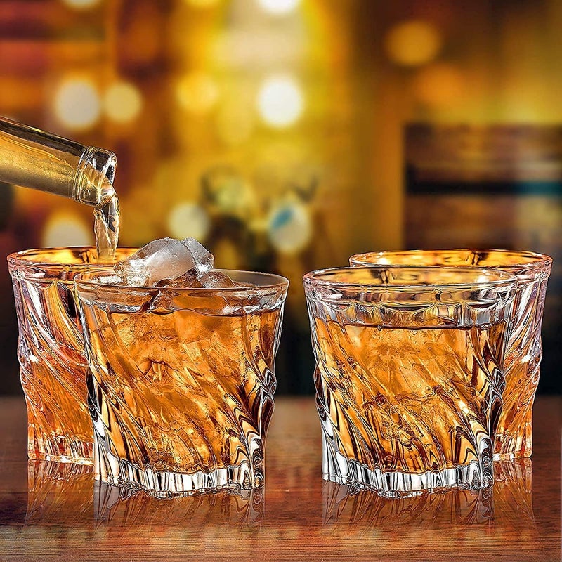CRACK Whiskey Glasses Transparent Crystal Clear Twist Design 300 ml Premium Whisky Glasses Best for Whiskey Scotch Wine Beer Juice Water Event Parties Bar Restaurant Set of6 Twist - Image 1