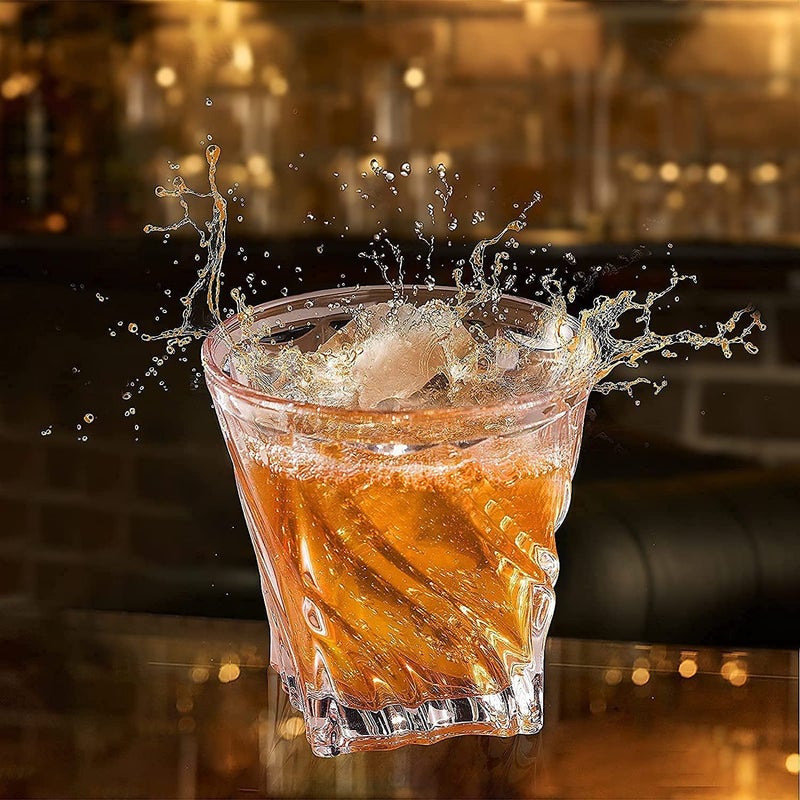 CRACK Whiskey Glasses Transparent Crystal Clear Twist Design 300 ml Premium Whisky Glasses Best for Whiskey Scotch Wine Beer Juice Water Event Parties Bar Restaurant Set of6 Twist - Image 2