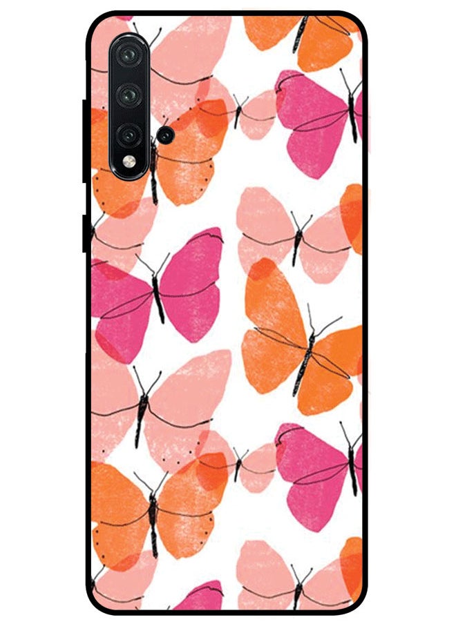 EYE CATCH Protective Case Cover For Huawei Nova 5 Premium Series Protective Case Cover For Huawei Nova 5 Orange & Pink Butterflies  - Image 1