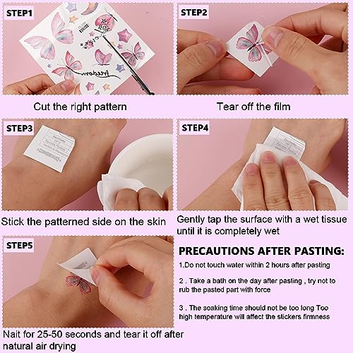 MAYCREATE® Butterfly Tattoo Sticker 12 Sheets Kit, Face Mehendi Temporary Tattoos for Women Girls, Aesthetic Glitter Fake Tattoo Stickers for Face Arm Body, Freckle Tattoo Art for Rave Party - Image 4