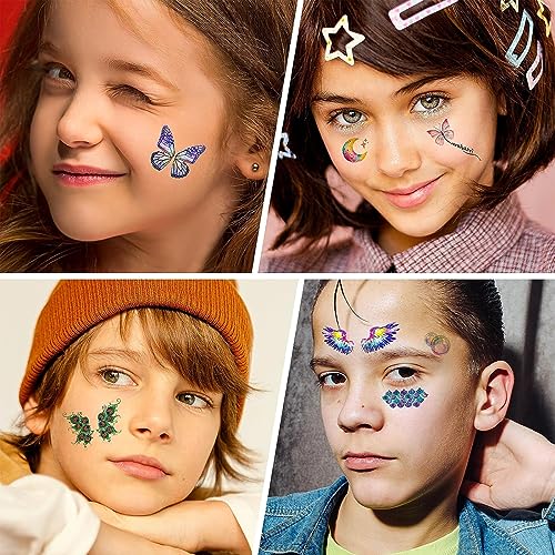MAYCREATE® Butterfly Tattoo Sticker 12 Sheets Kit, Face Mehendi Temporary Tattoos for Women Girls, Aesthetic Glitter Fake Tattoo Stickers for Face Arm Body, Freckle Tattoo Art for Rave Party - Image 5