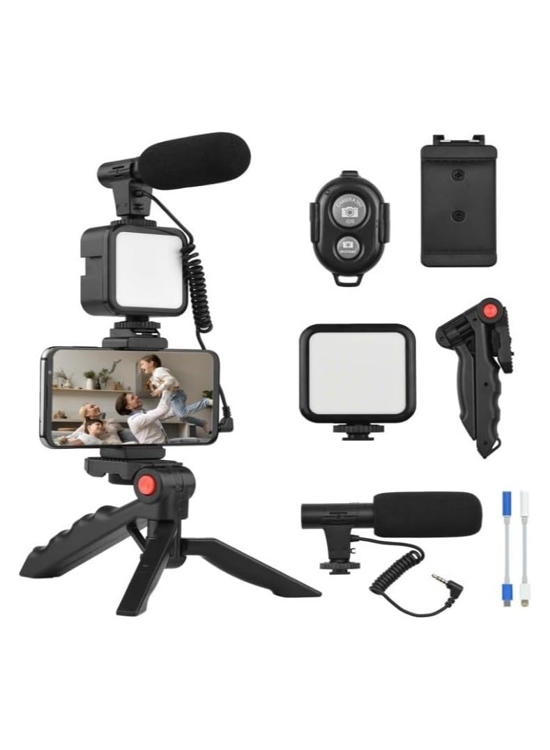 EWODE Vlogging kit iPhone Android, Lightning Compatible Video Vlog Kit, Streaming Equipment Accessories: Phone Tripod, Phone Mount, LED Light and Shotgun Microphone for iPhone, YouTube Starter kit  - Image 2