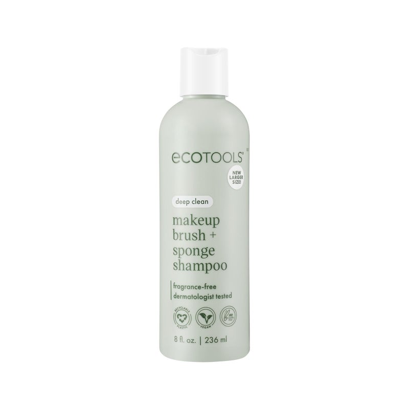 EcoTools Makeup Brush + Sponge Shampoo, Remove Makeup & Impurities From Tools, Sponges, & Puffs, Fragrance-Free Brush Cleanser, No Harsh Chemicals, Vegan, & Cruelty-Free, 8 fl. oz./236 ml. Bottle - Image 1