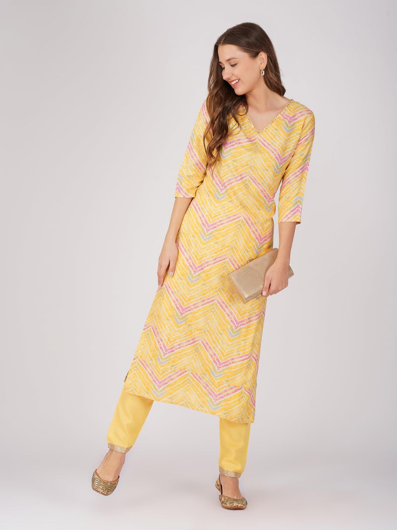 rytras Women's Foil Printed Straight Kurta(RYT557,Yellow,S) - Image 3
