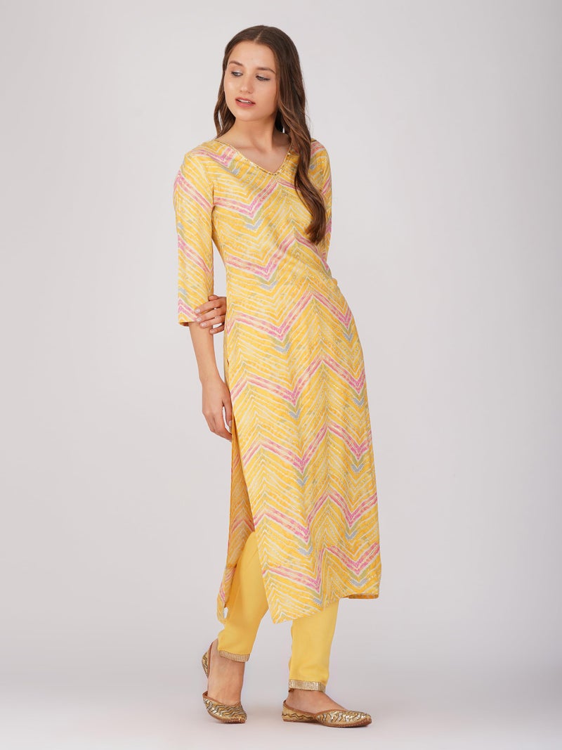 rytras Women's Foil Printed Straight Kurta(RYT557,Yellow,S) - Image 5