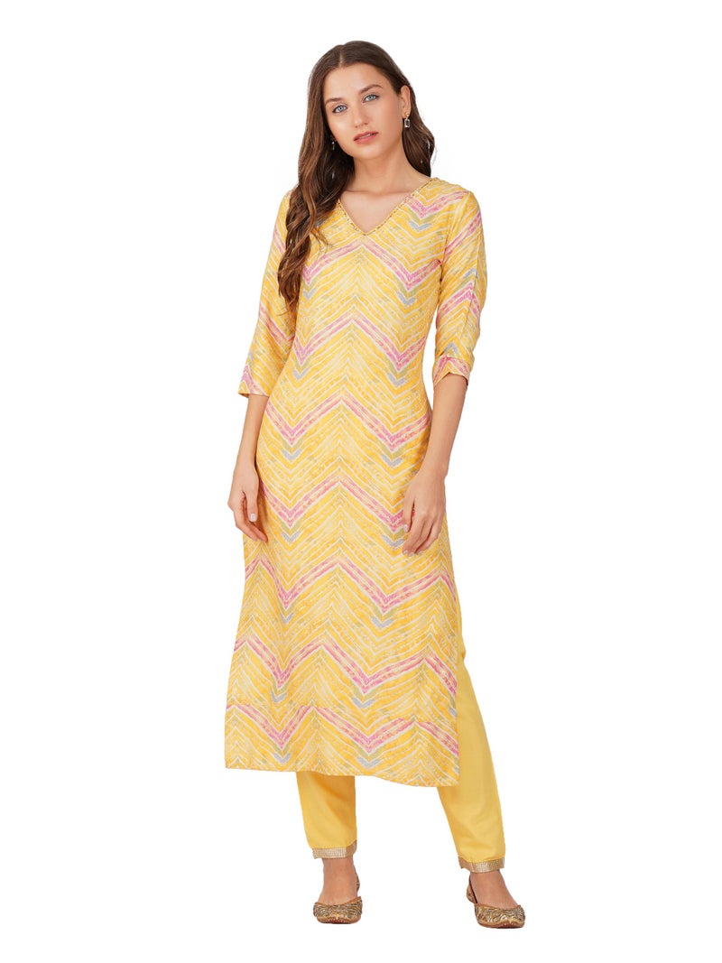 rytras Women's Foil Printed Straight Kurta(RYT557,Yellow,S) - Image 1