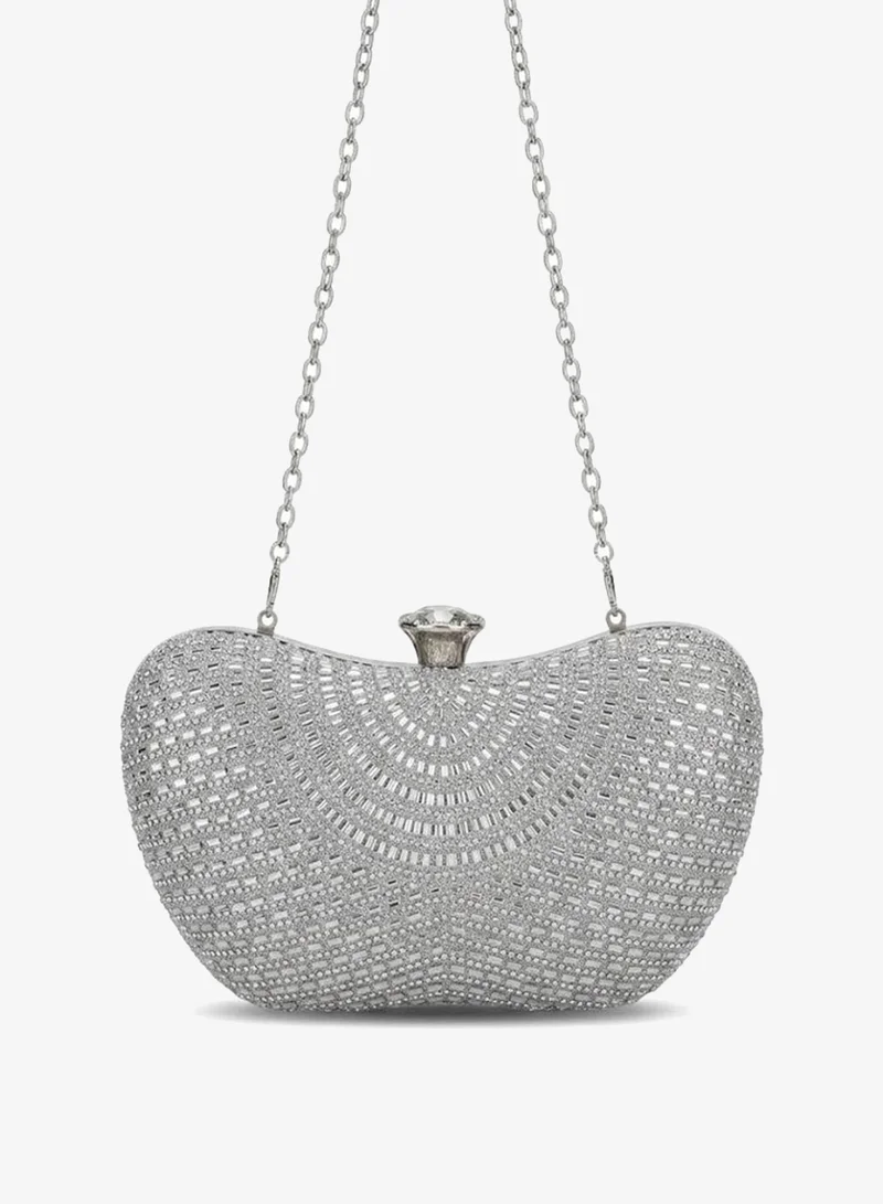 Viny Silver Viny Women's Luxury Crystal Clutch Bag – Rhinestone Embellished with Dual Detachable Straps – Weddings, Parties & Special Occasions – Gold, Silver, Black, Champagne for Women | Best Price UAE