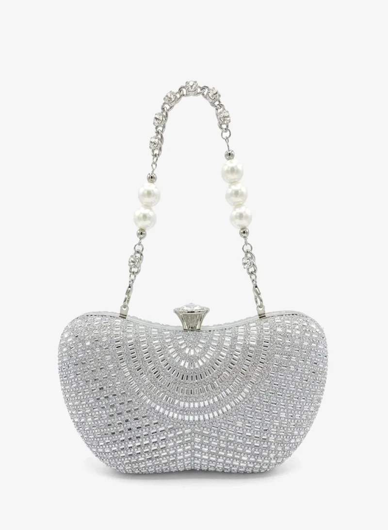 Viny Silver Viny Women's Luxury Crystal Clutch Bag – Rhinestone Embellished with Dual Detachable Straps – Weddings, Parties & Special Occasions – Gold, Silver, Black, Champagne for Women | Best Price UAE