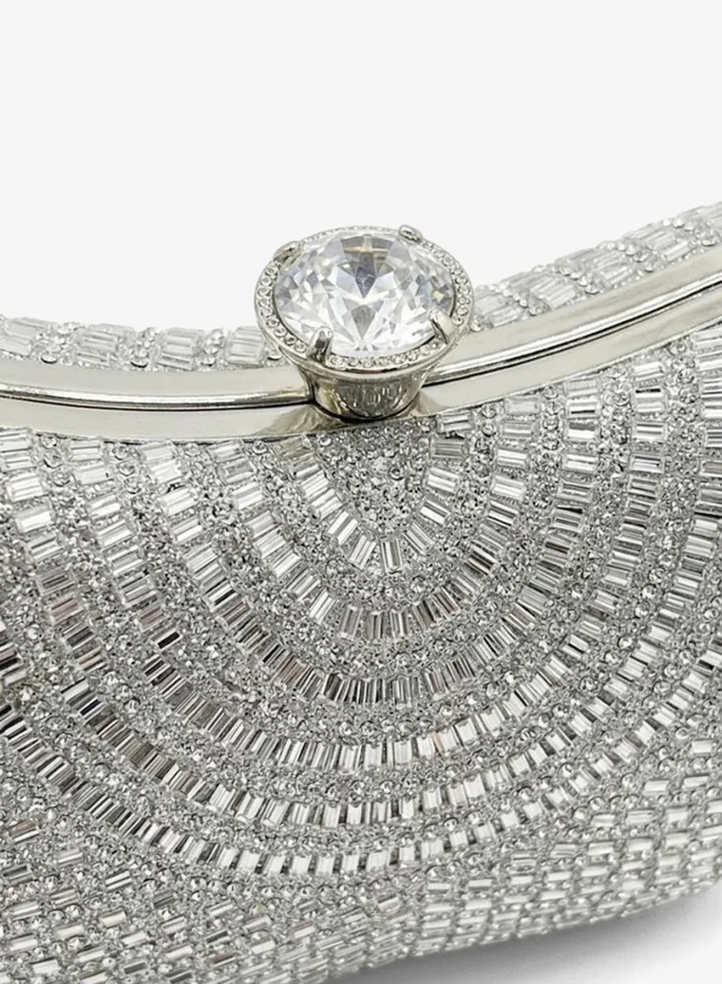 Viny Silver Viny Women's Luxury Crystal Clutch Bag – Rhinestone Embellished with Dual Detachable Straps – Weddings, Parties & Special Occasions – Gold, Silver, Black, Champagne for Women | Best Price UAE