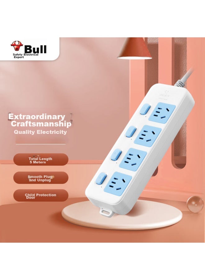 Bull Power Strip/extension Cord/power Bar/power Strip/power Board/power Strip 4 Outlets With Individual Switches, 5 Meters Long Gn-315 - Image 1