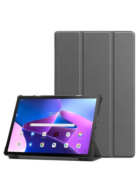 Case Cover For Lenovo Qitian K10 Pro 5G 3-folding Leather Smart Tablet Case Grey
