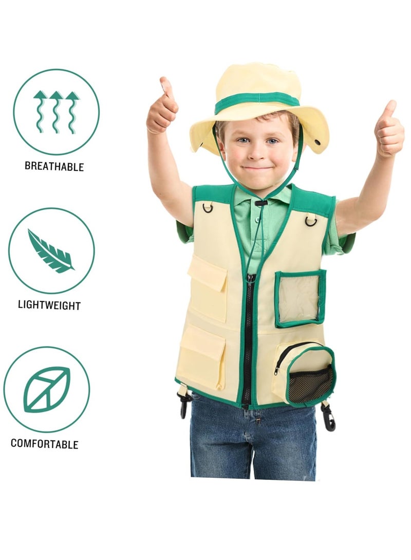 نكومي زي مستكشف، طقم تخييم للأطفال، طقم مغامرات في الهواء الطلق للأطفال، طقم سترة وقبعة للعب الأدوار - Image 3