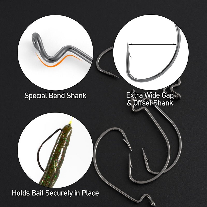 Dr.Fish 100 Pack EWG Hooks Bass Fishing Worm Hooks Extra Wide Gap Freshwater Fishing Carolina/Texas Rig #1 - Image 4