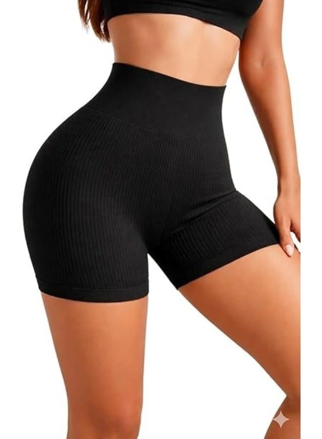 Ribbed High Waist Cotton Shorts for Women Soft Comfortable Textured Compression Fit Daily Wear Gym Yoga 50-100kg Training