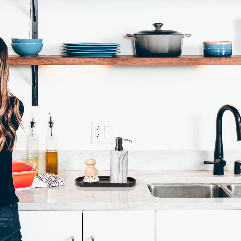 Luxspire Bathroom Vanity Tray, Oval Soap Dispenser Tray, 10" Kitchen Counter Trays, Handmade Resin Bathroom Tray for Counter, Toilet Tank Tray, Trinket Tray for Perfume Jewelry, Small, Matte Black - Image 4