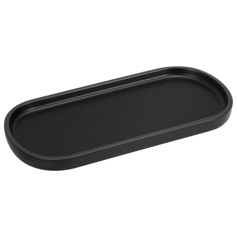 Luxspire Bathroom Vanity Tray, Oval Soap Dispenser Tray, 10" Kitchen Counter Trays, Handmade Resin Bathroom Tray for Counter, Toilet Tank Tray, Trinket Tray for Perfume Jewelry, Small, Matte Black - Image 1