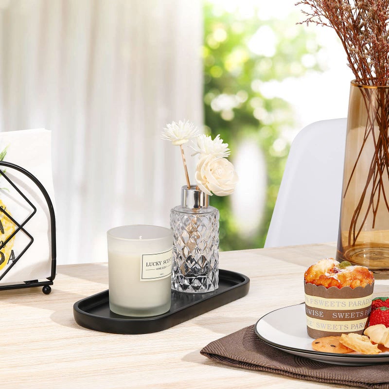 Luxspire Bathroom Vanity Tray, Oval Soap Dispenser Tray, 10" Kitchen Counter Trays, Handmade Resin Bathroom Tray for Counter, Toilet Tank Tray, Trinket Tray for Perfume Jewelry, Small, Matte Black - Image 5