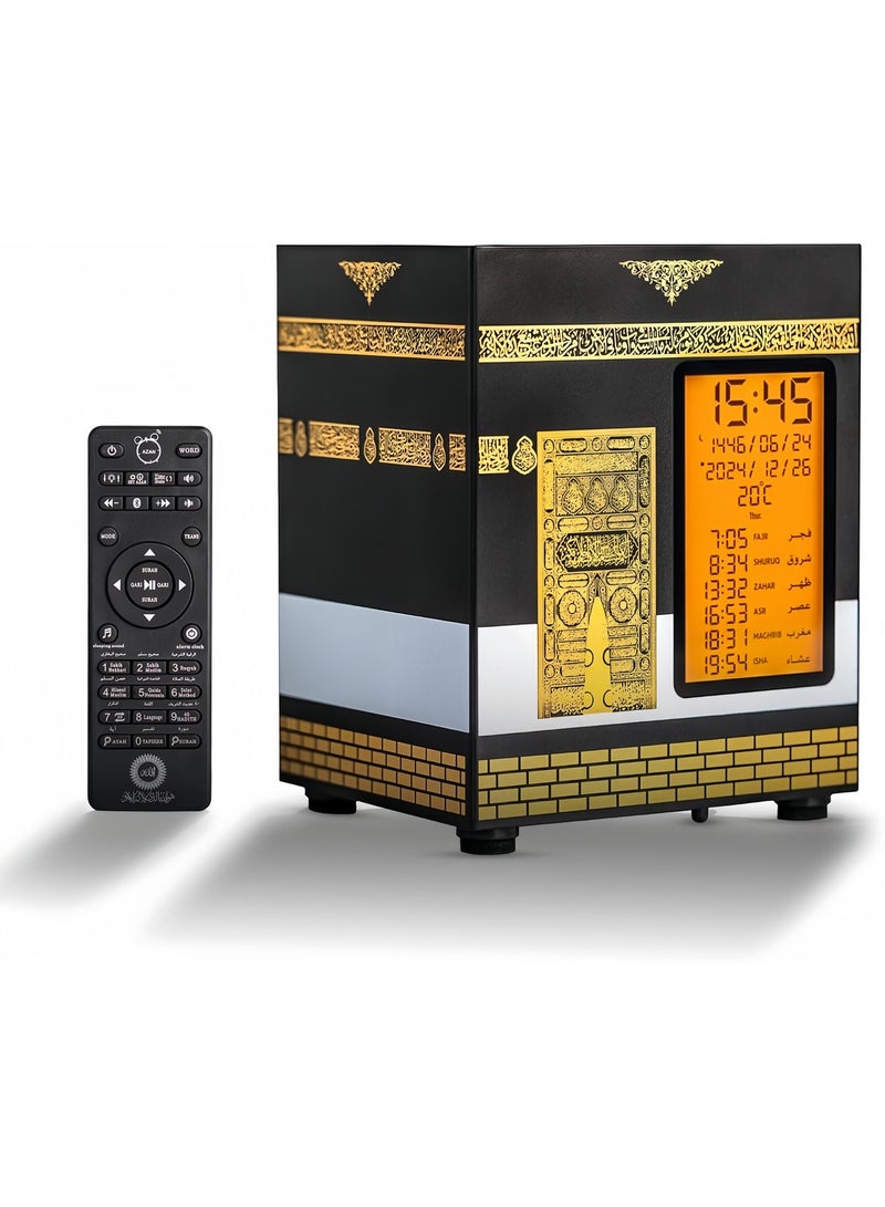 أنغولا باندا ساعة أذان منزلية - ساعة الأذان مع تلاوة القرآن وتذكير أوقات الصلاة | بطارية ليثيوم مدمجة بسعة 5600mAh قابلة للشحن | تدعم FM وMP3 والبحث عن السور والآيات | تلاوة القرآن وتنبيهات الصلاة اليومية للعائلات وكبار السن - تصميم الكعبة المشرفة - Image 2