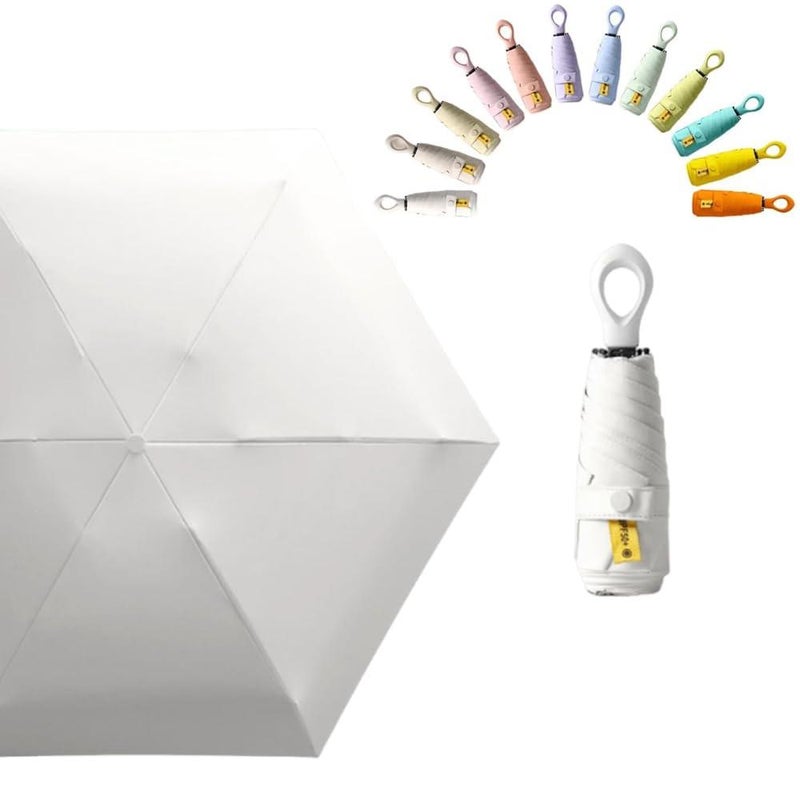 Five-Fold Capsule Umbrella – 6-Rib Heart-Shaped Handle, Off-White, 0% Light Transmission, Compact
