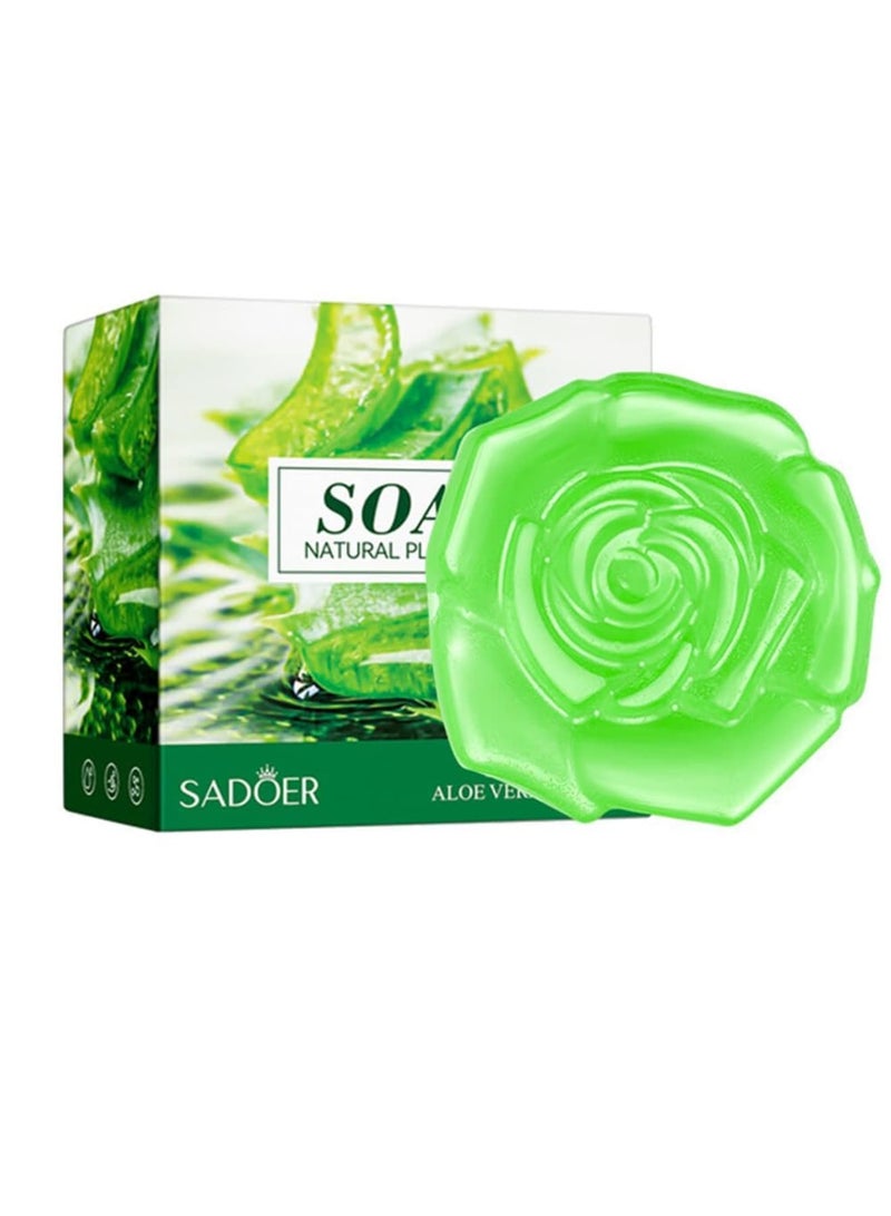SYOSI Aloe Vera Soap Bar - Organic Natural Vegan Handmade Soap for Skin and Hair Care, Solid Shower Gel and Shampoo for Dry Skin, Anti-Dandruff, Hair Loss Solution, No Chemicals, Ideal for Daily Use - Image 1