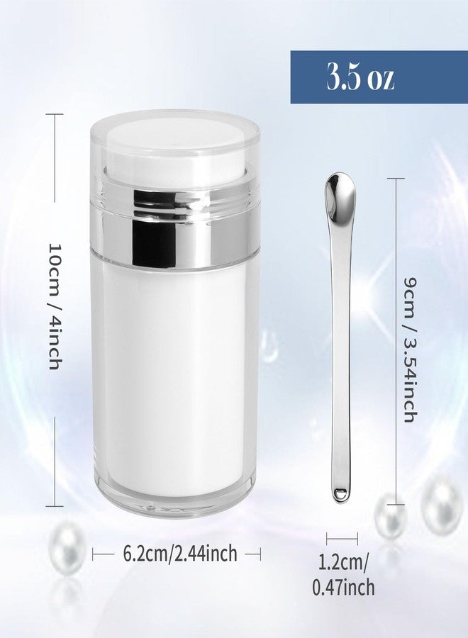 Snowso 2Pack Airless Pump Jars with Cosmetic Spatula, 3.5 oz Empty Refillable Cosmetic Air Pump Jars Bottles Airless Lotion Cream Dispenser Portable Travel Makeup Containers (Silver) - Image 2