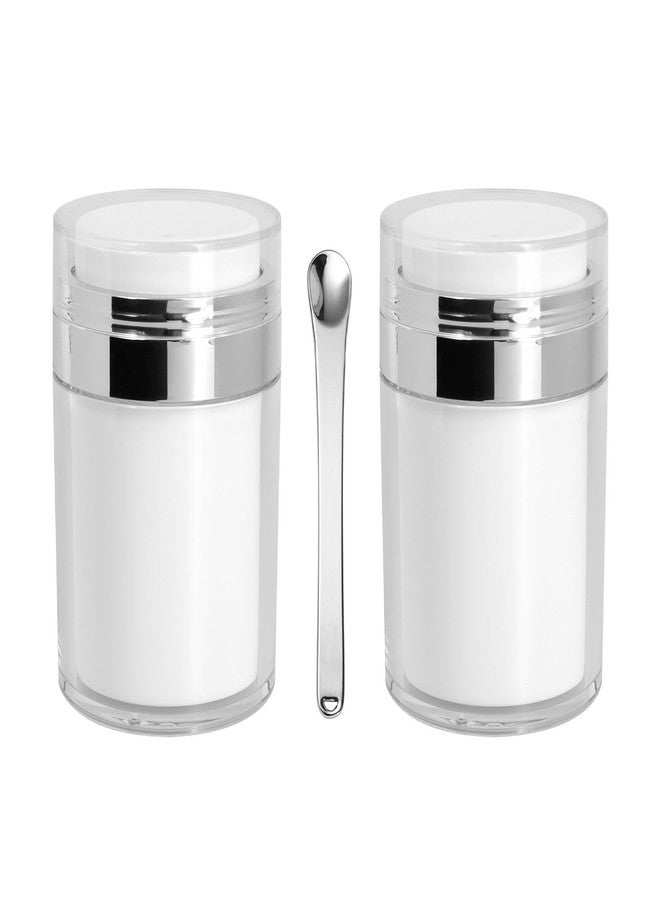 Snowso 2Pack Airless Pump Jars with Cosmetic Spatula, 3.5 oz Empty Refillable Cosmetic Air Pump Jars Bottles Airless Lotion Cream Dispenser Portable Travel Makeup Containers (Silver) - Image 1