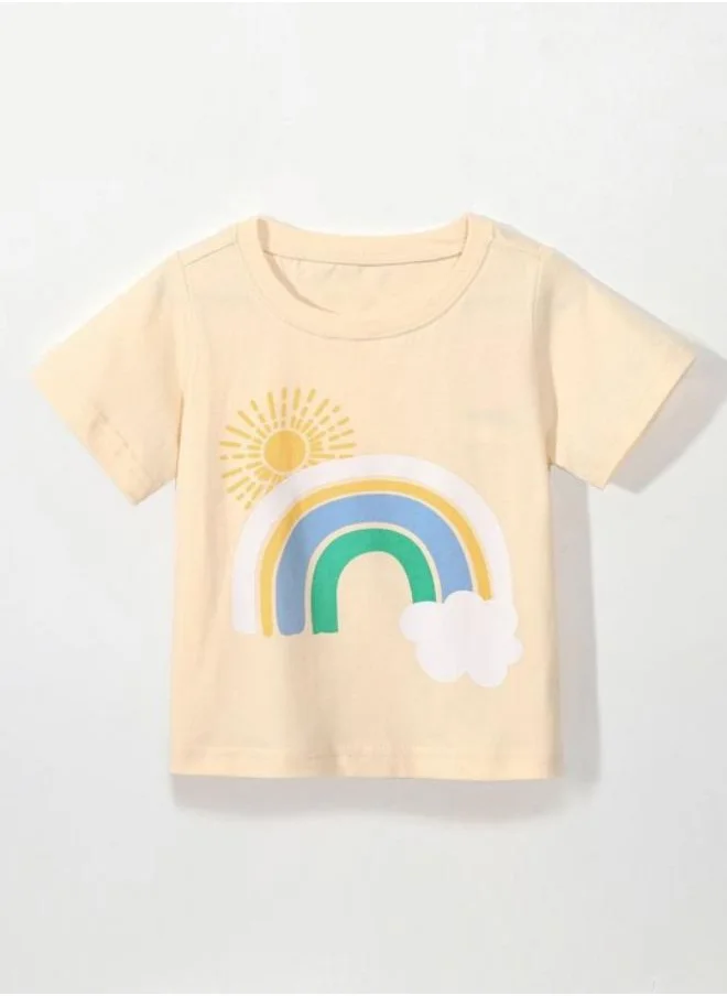 YUNIQEE Peach Printed Short Sleeve Crew Neck T-Shirt