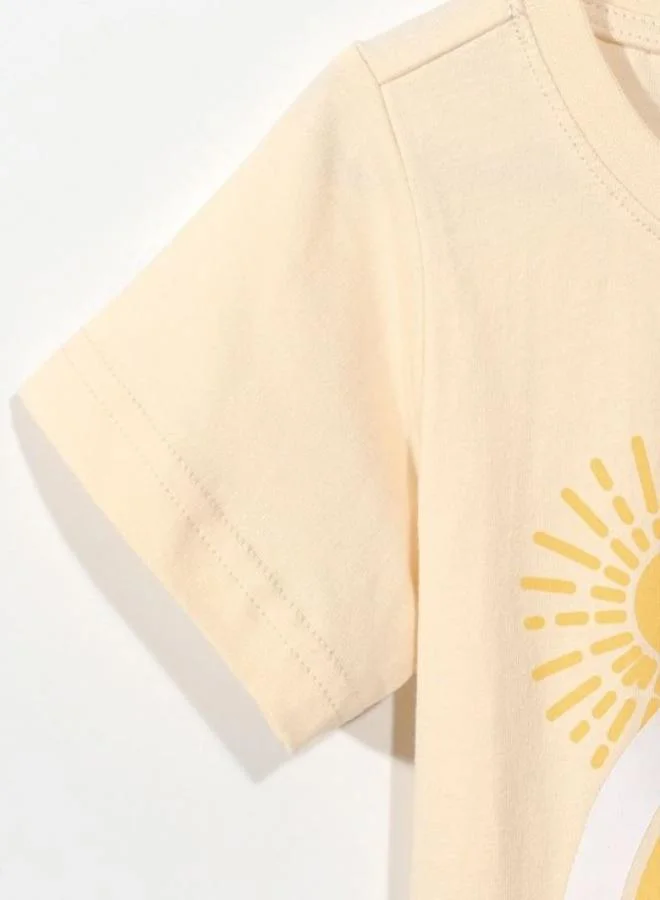 YUNIQEE Peach Printed Short Sleeve Crew Neck T-Shirt